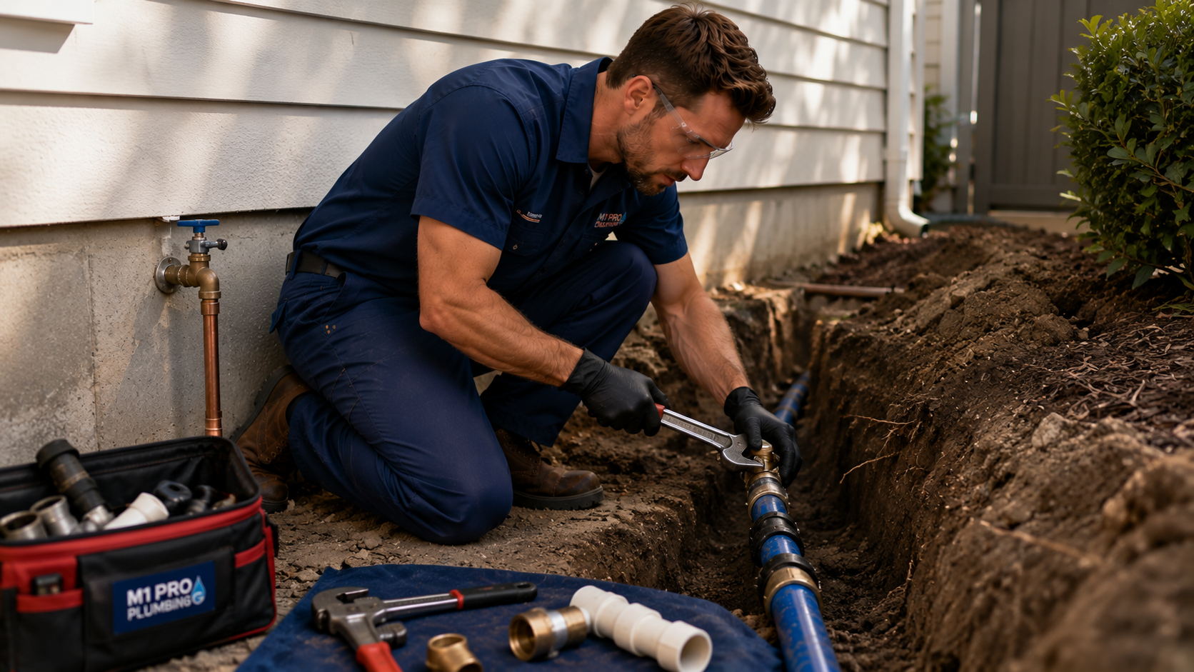 Water line repair and replacement services by M1 Pro Plumbing