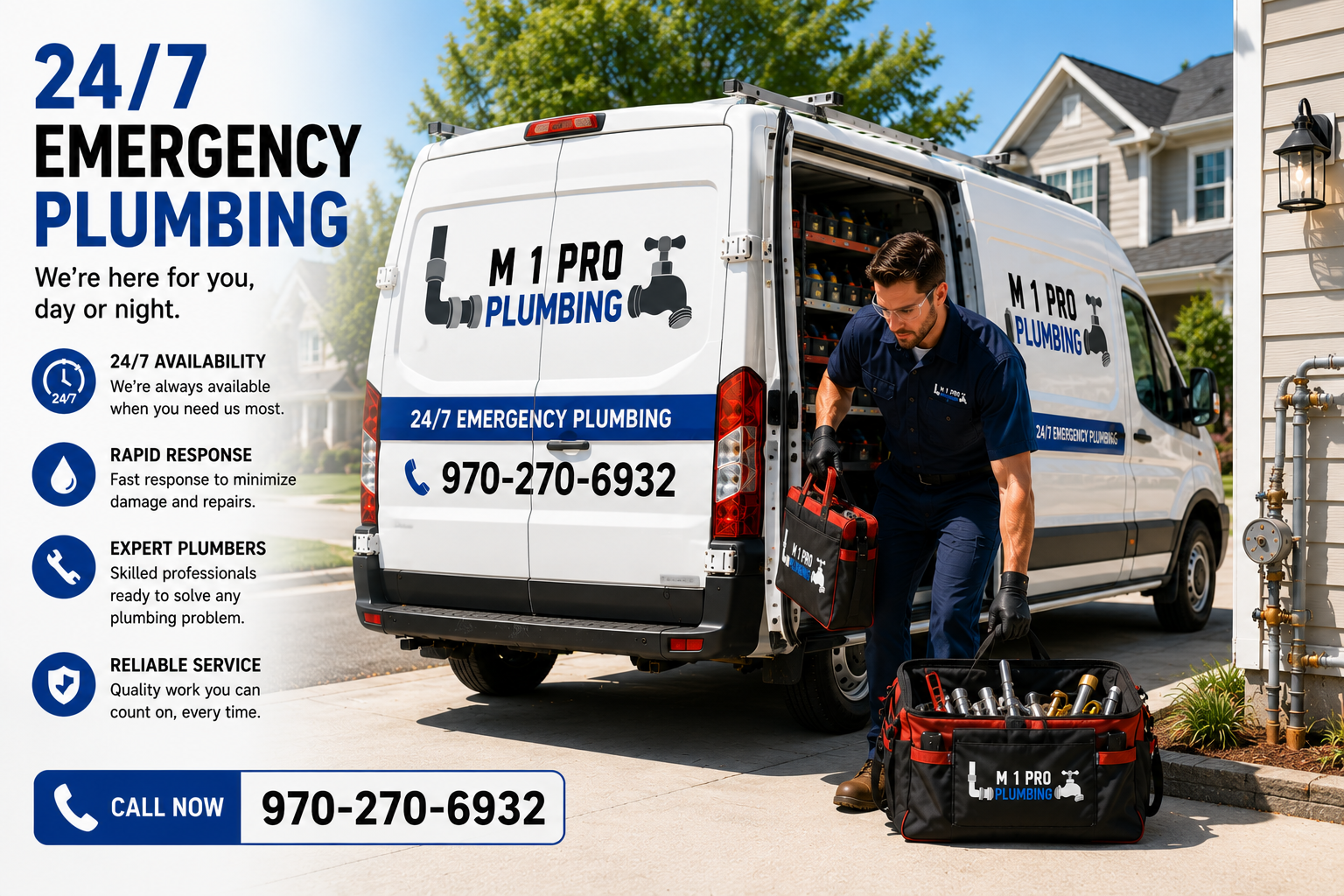 24/7 emergency plumbing services by M1 Pro Plumbing
